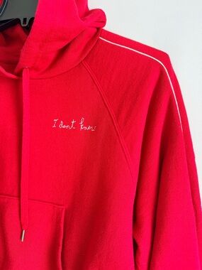 Bright Red Hoodie with White 'I don't know' Embroidery Size L